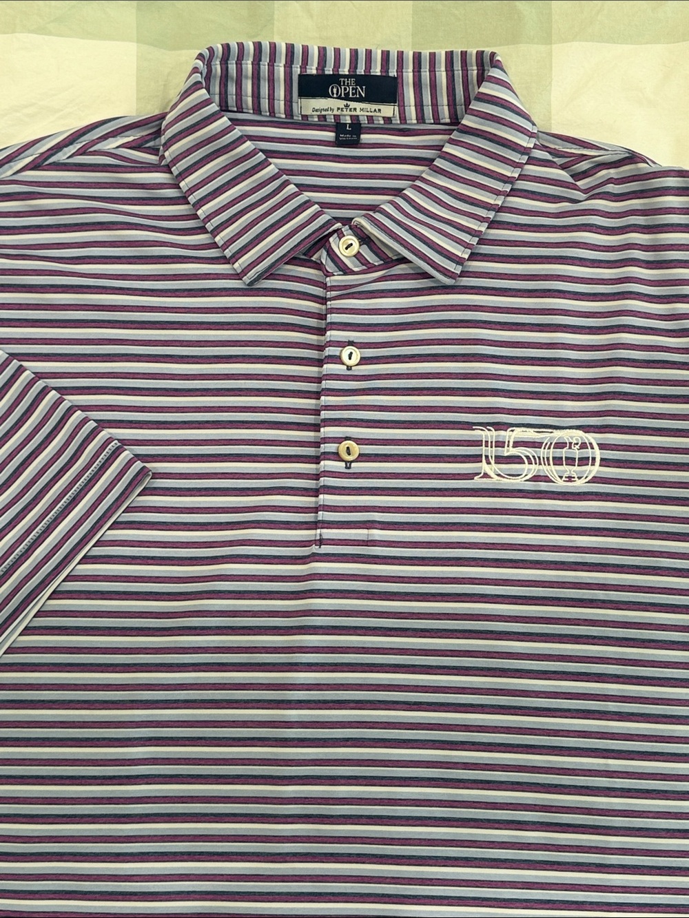 Peter Millar Striped Polo in Purple and White